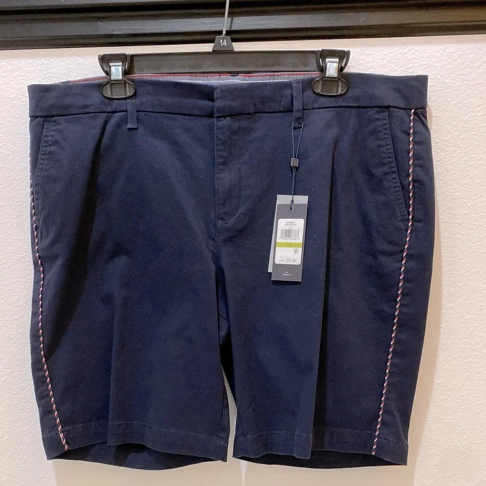 Tommy Hilfiger Ladies Malibu Casual Cotton Flat Front Navy Shorts - 14 - Picture 1 of 8